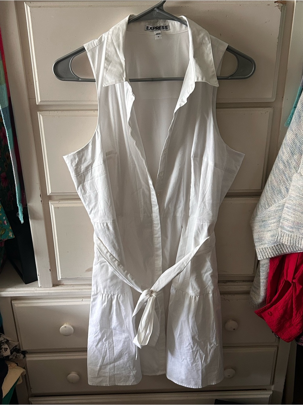 Express White women’s mini tired dress with waist tie - Picture 3 of 7